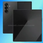 Ảnh render rò rỉ Samsung Galaxy Z Fold 7 trên nền xanh