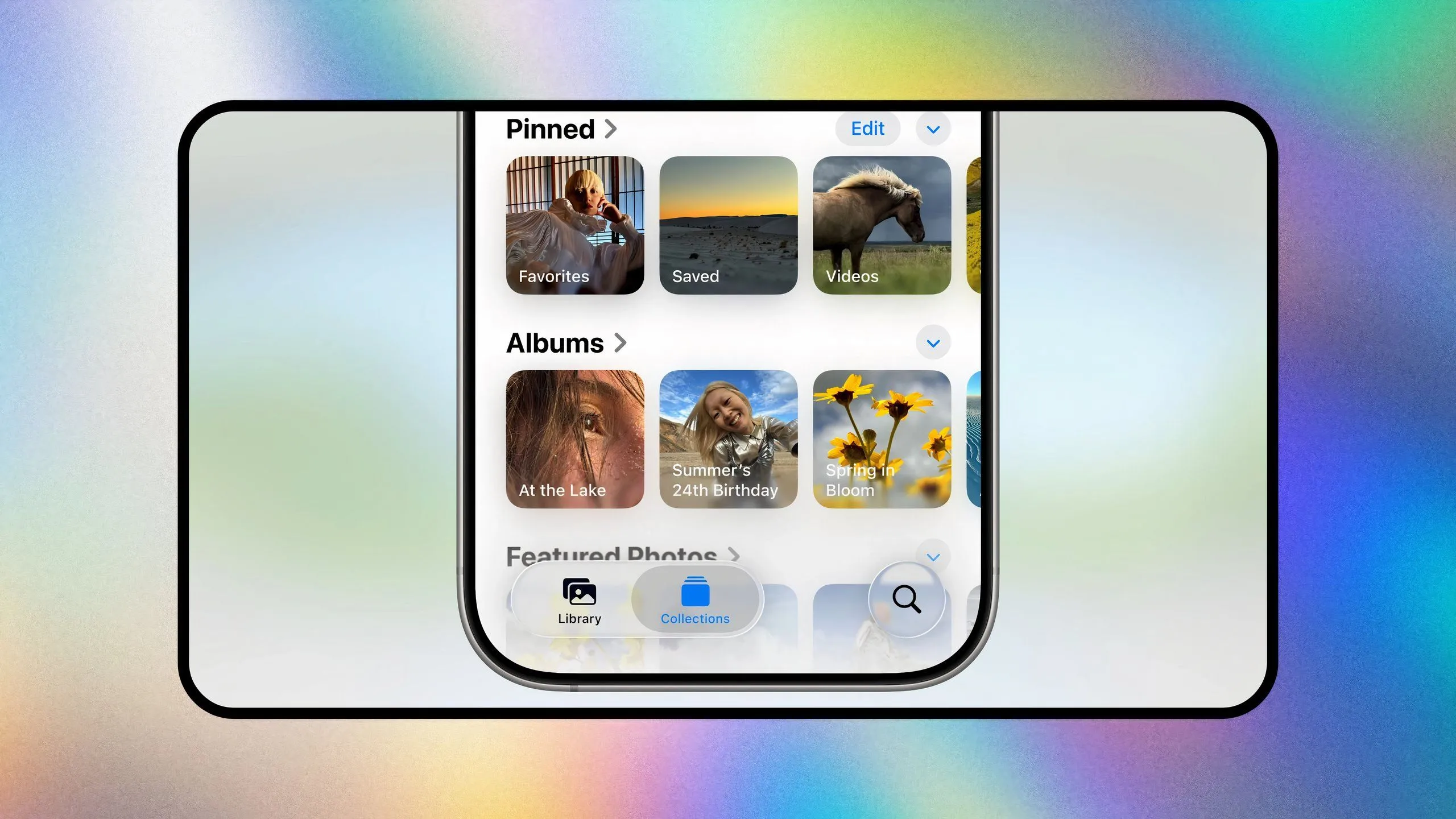 Giao diện ứng dụng Photos iOS 26 với tab Collections