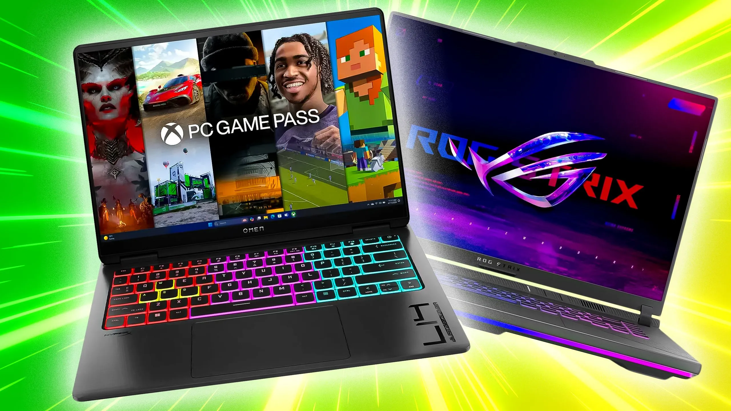 Hai chiếc laptop gaming hiển thị màn hình game