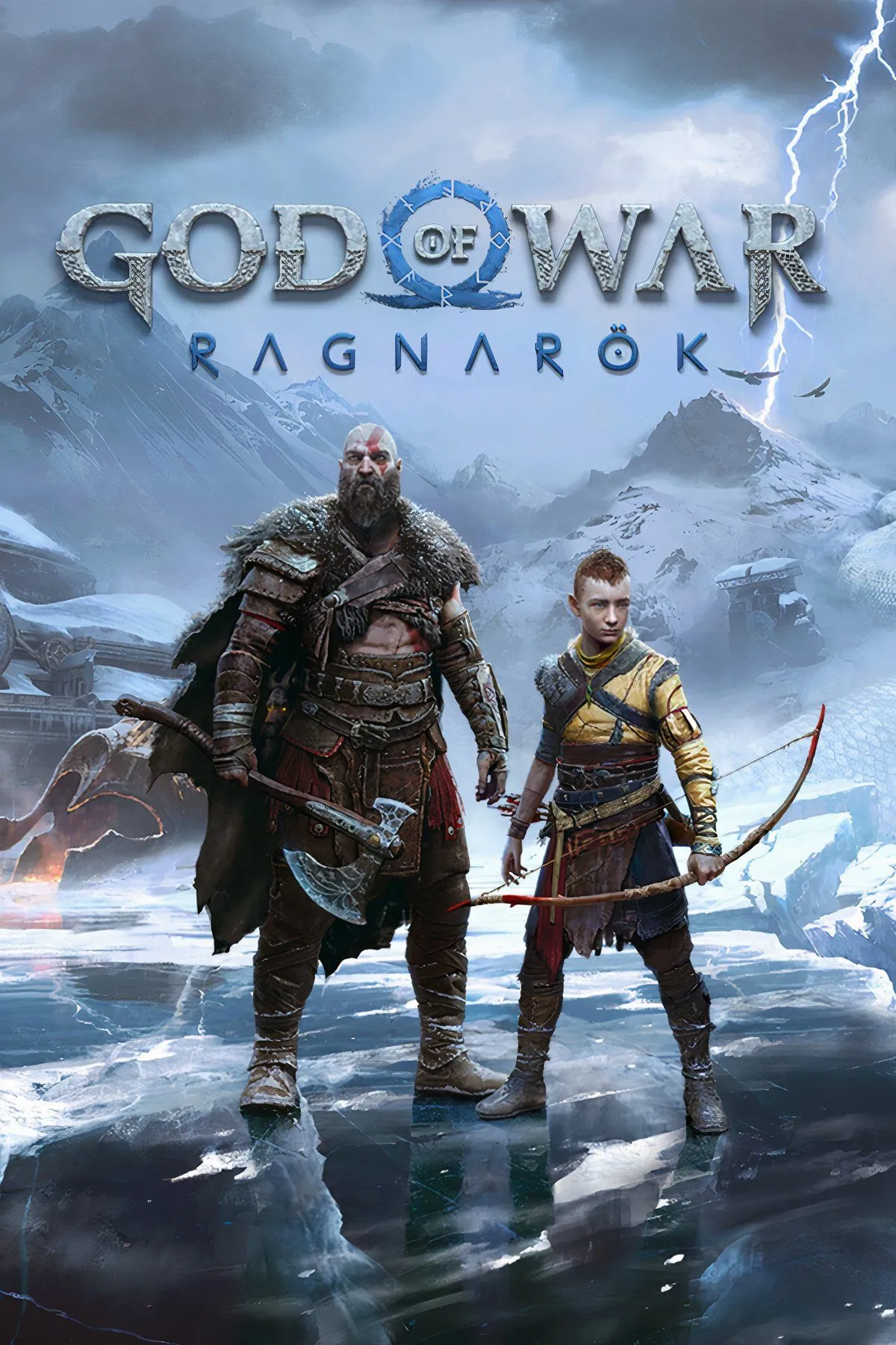 Kratos và Atreus cùng nhân vật Tyr trong God of War Ragnarok.