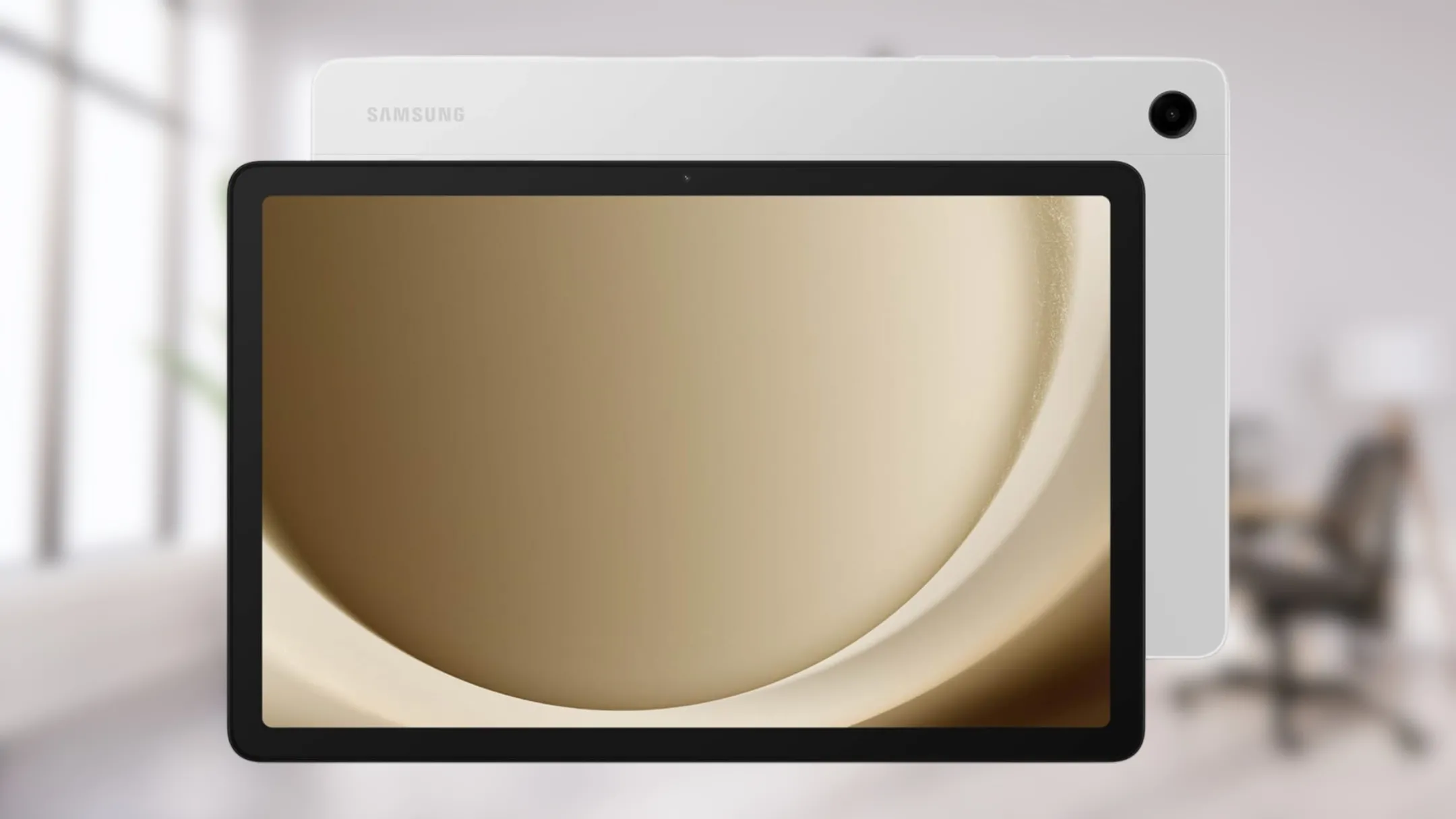 Máy tính bảng Samsung Galaxy Tab A9+ màu xám đặt trên bàn