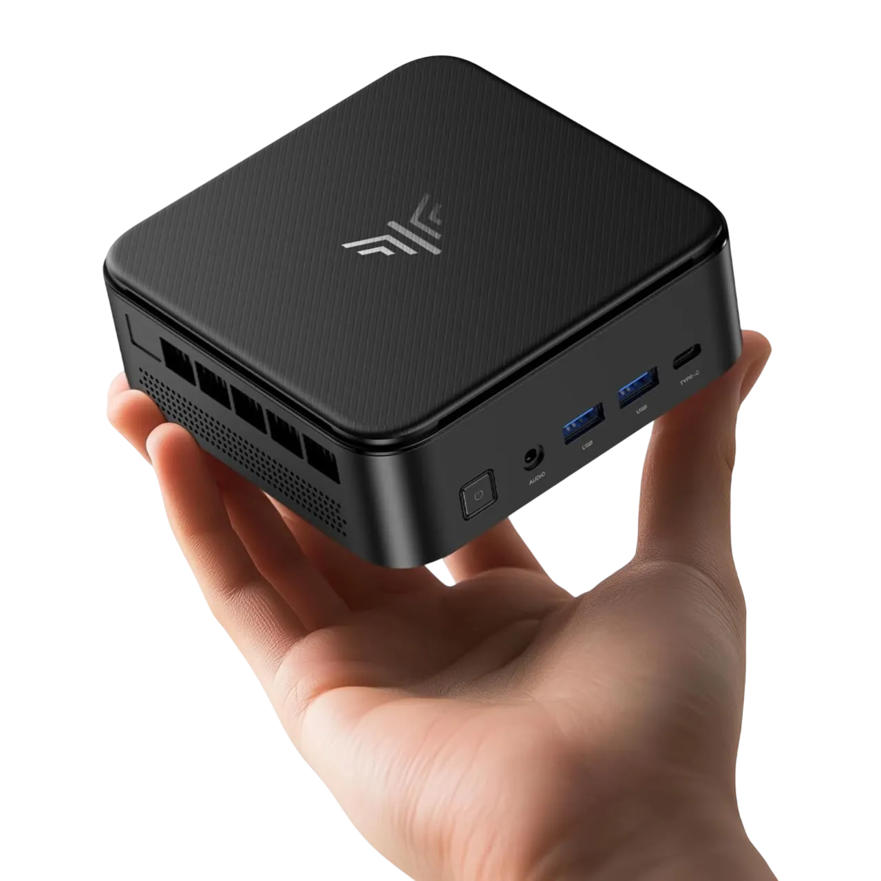 Mini PC KAMRUI với thiết kế hiện đại trên bàn làm việc.