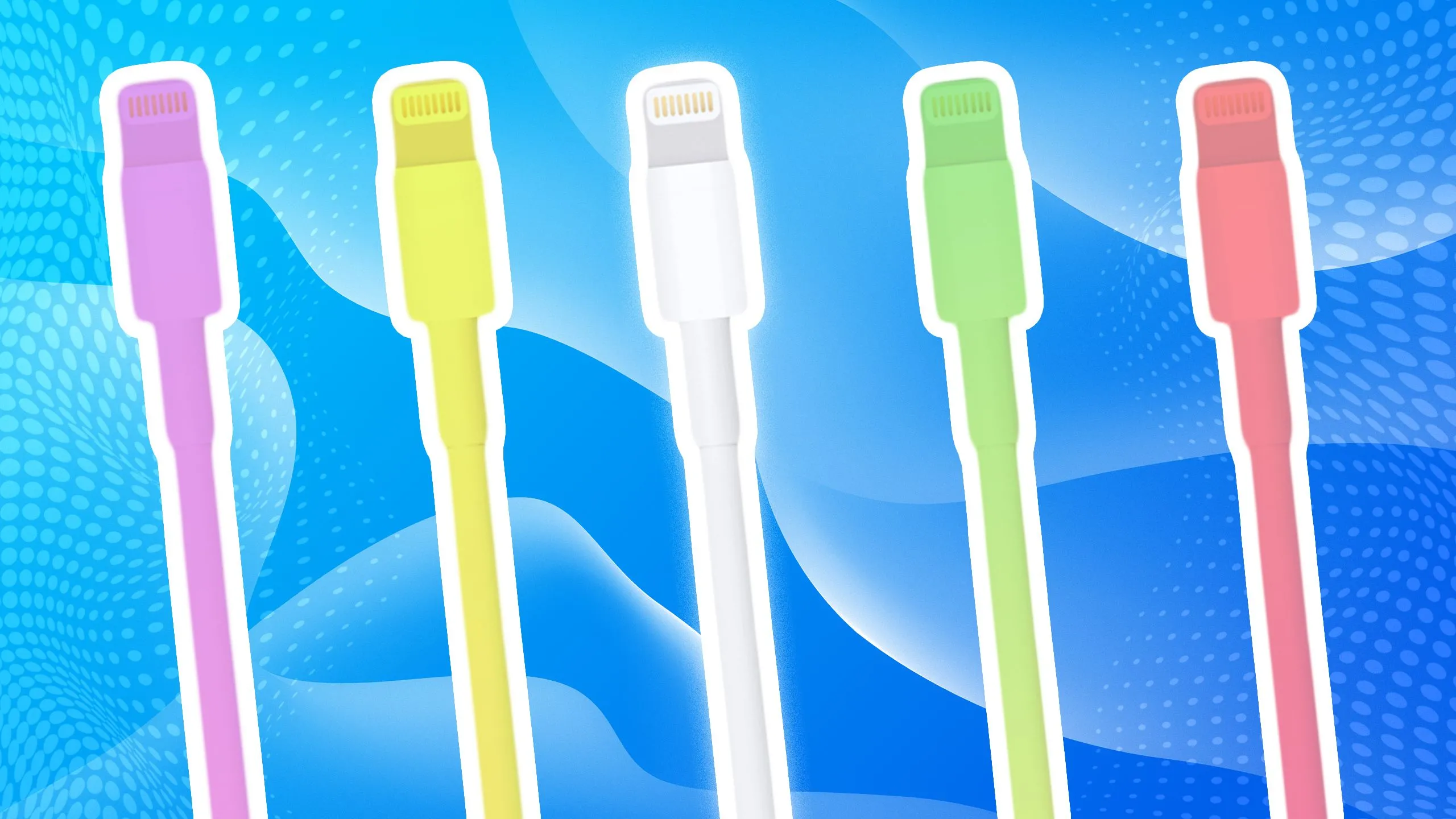 Năm sợi cáp sạc cổng Lightning với màu sắc khác nhau