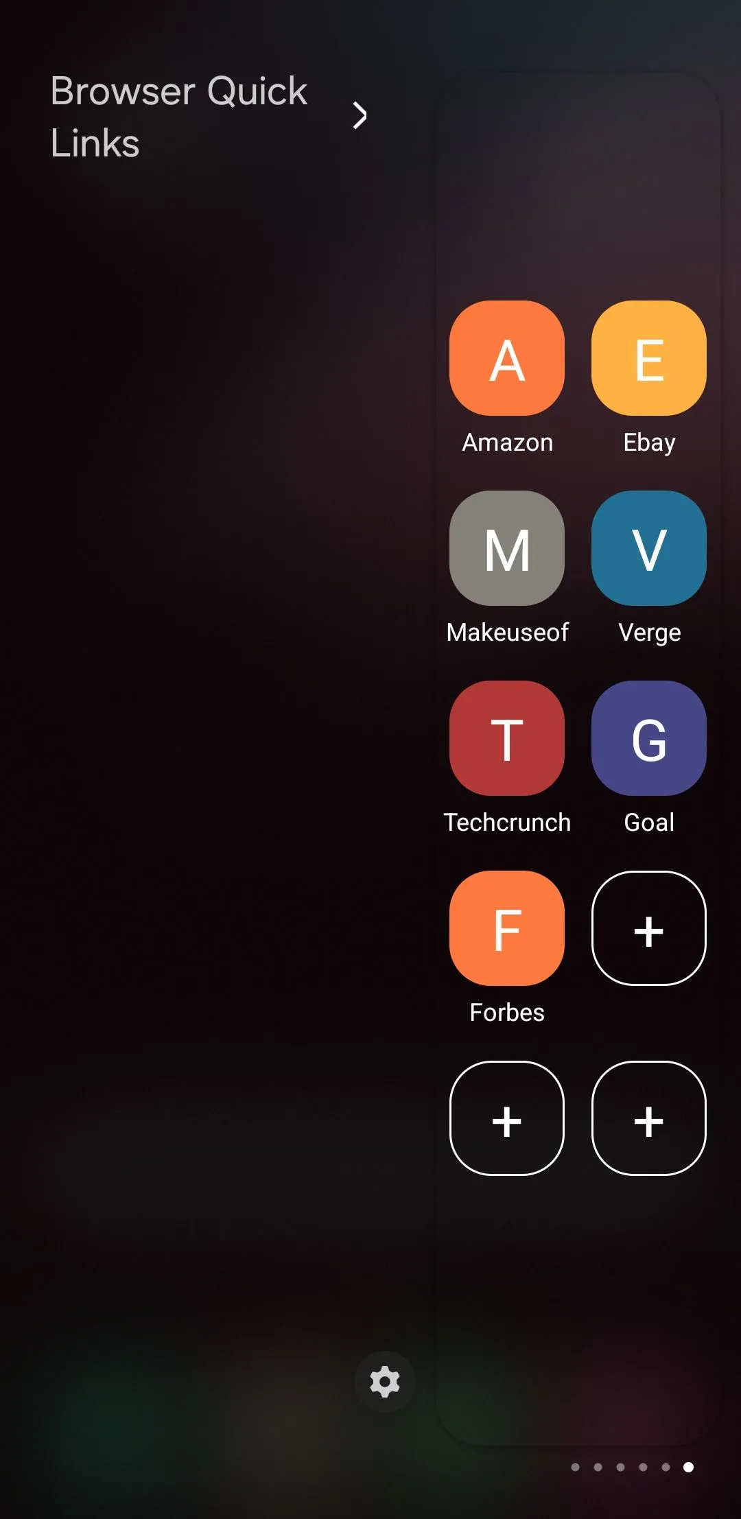 Các lối tắt website được thêm vào Edge Panel trên điện thoại Samsung, giúp truy cập nhanh chóng