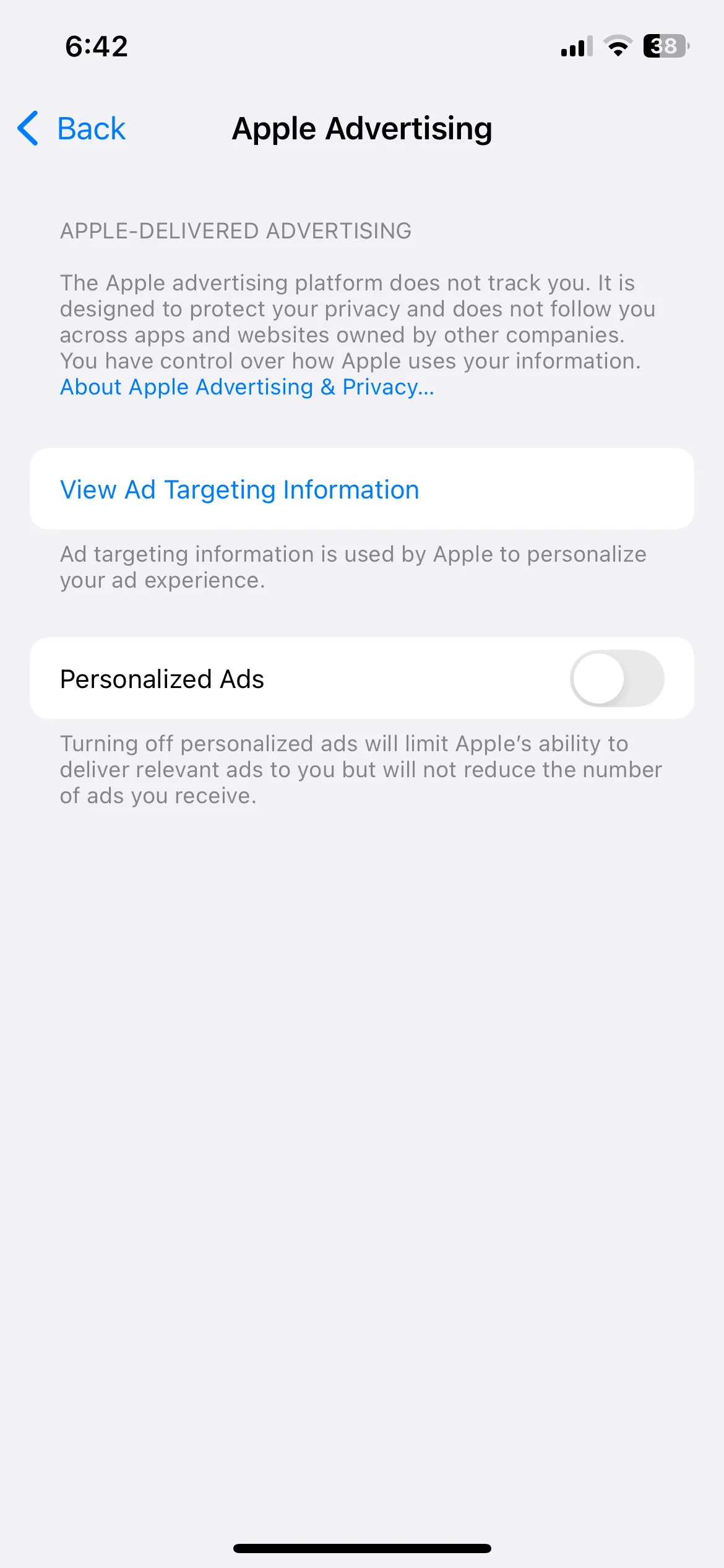 Cài đặt iPhone hiển thị menu quảng cáo của Apple để tắt theo dõi