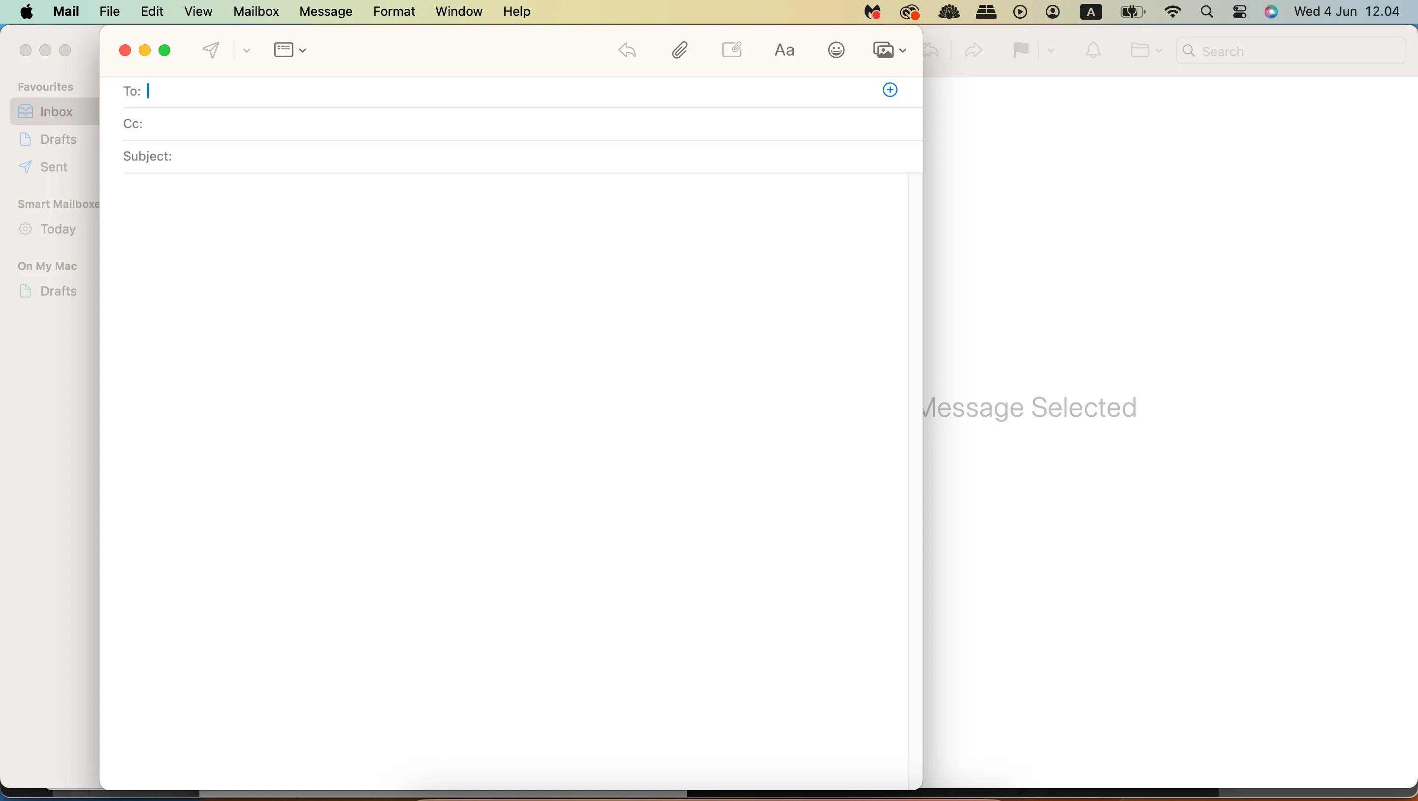 Cửa sổ soạn thảo thư mới trong ứng dụng Apple Mail, minh họa giao diện khi người dùng viết email