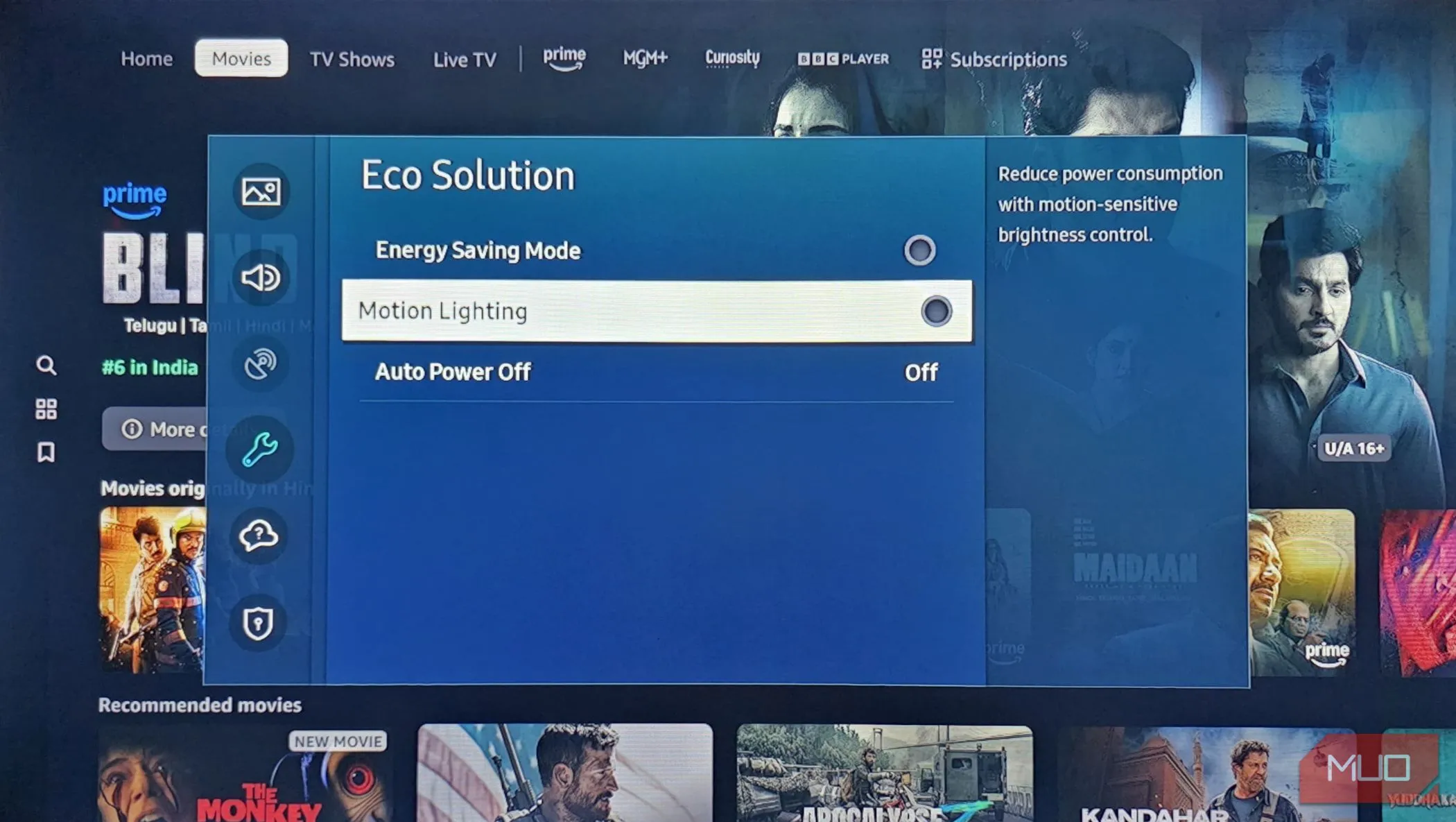 Điều chỉnh các tùy chọn Eco Solution trong phần cài đặt của TV Samsung