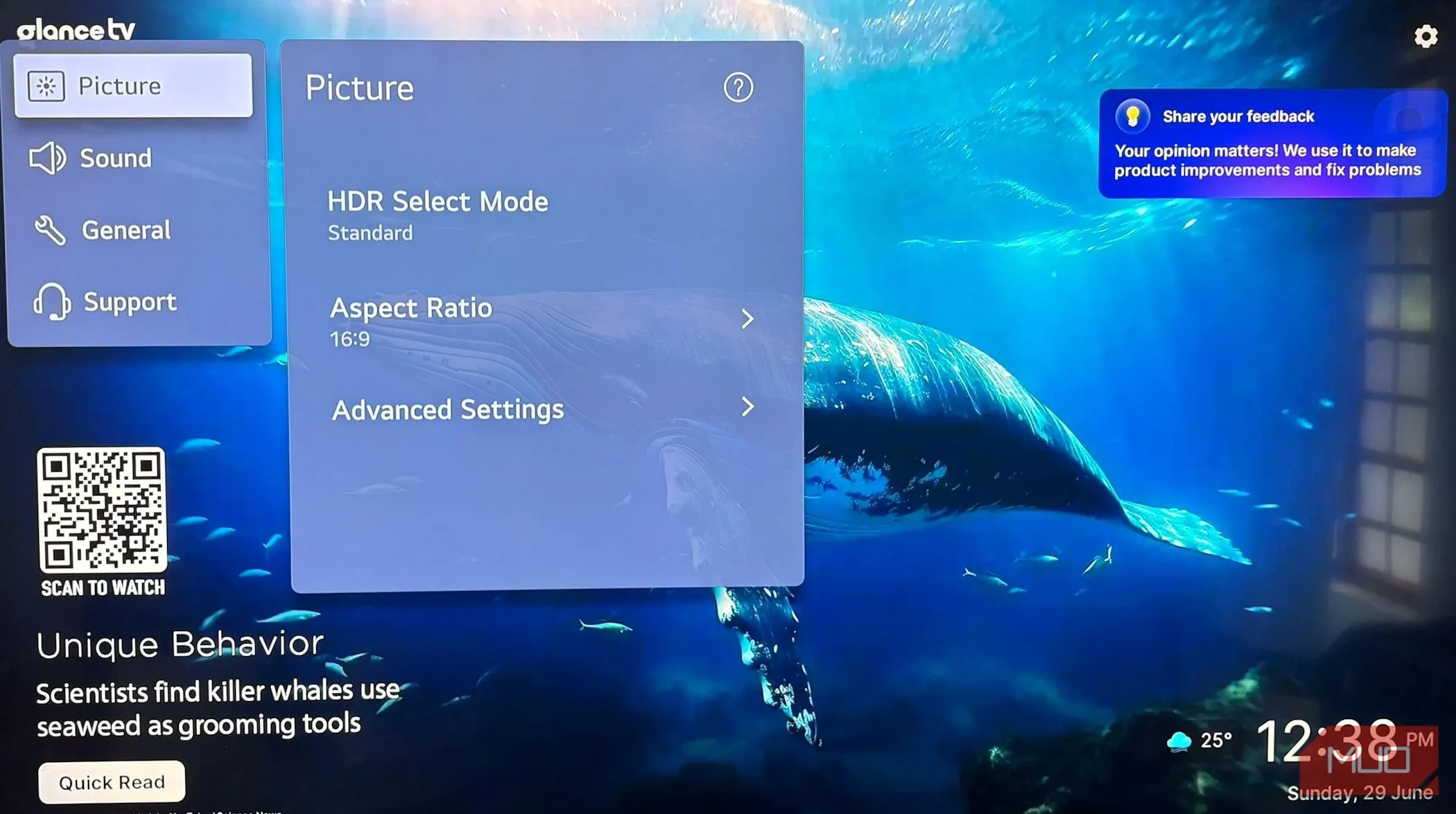 Giao diện lựa chọn chế độ hình ảnh thân thiện với HDR trên màn hình TV