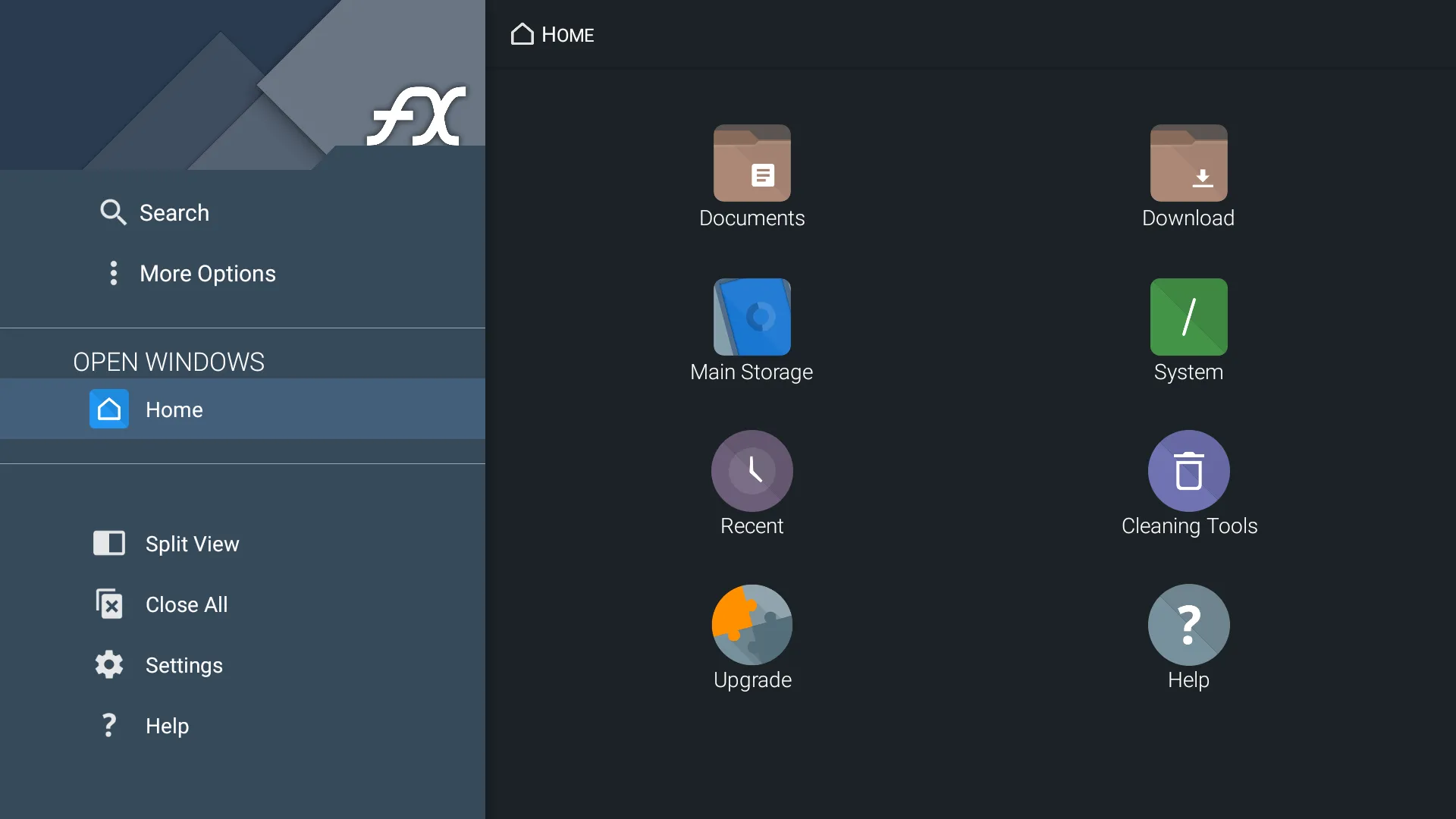 Giao diện ứng dụng FX File Explorer trên Smart TV, hiển thị các thư mục và tệp tin, giúp quản lý bộ nhớ TV hiệu quả.