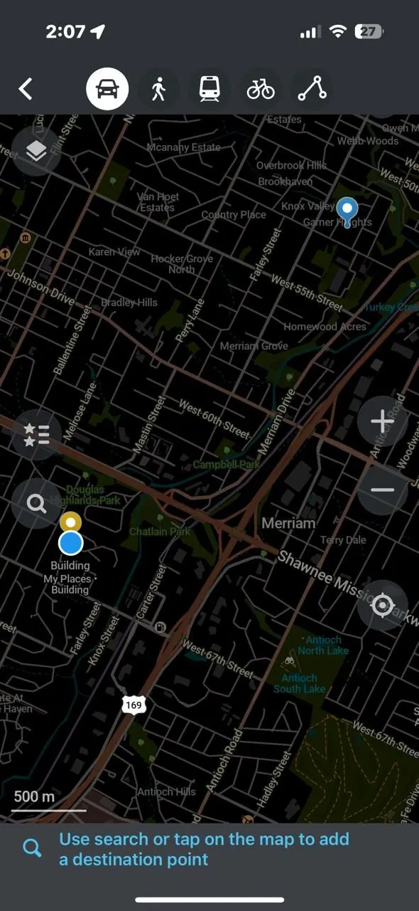 Giao diện ứng dụng Organic Maps khi thêm điểm đến để điều hướng
