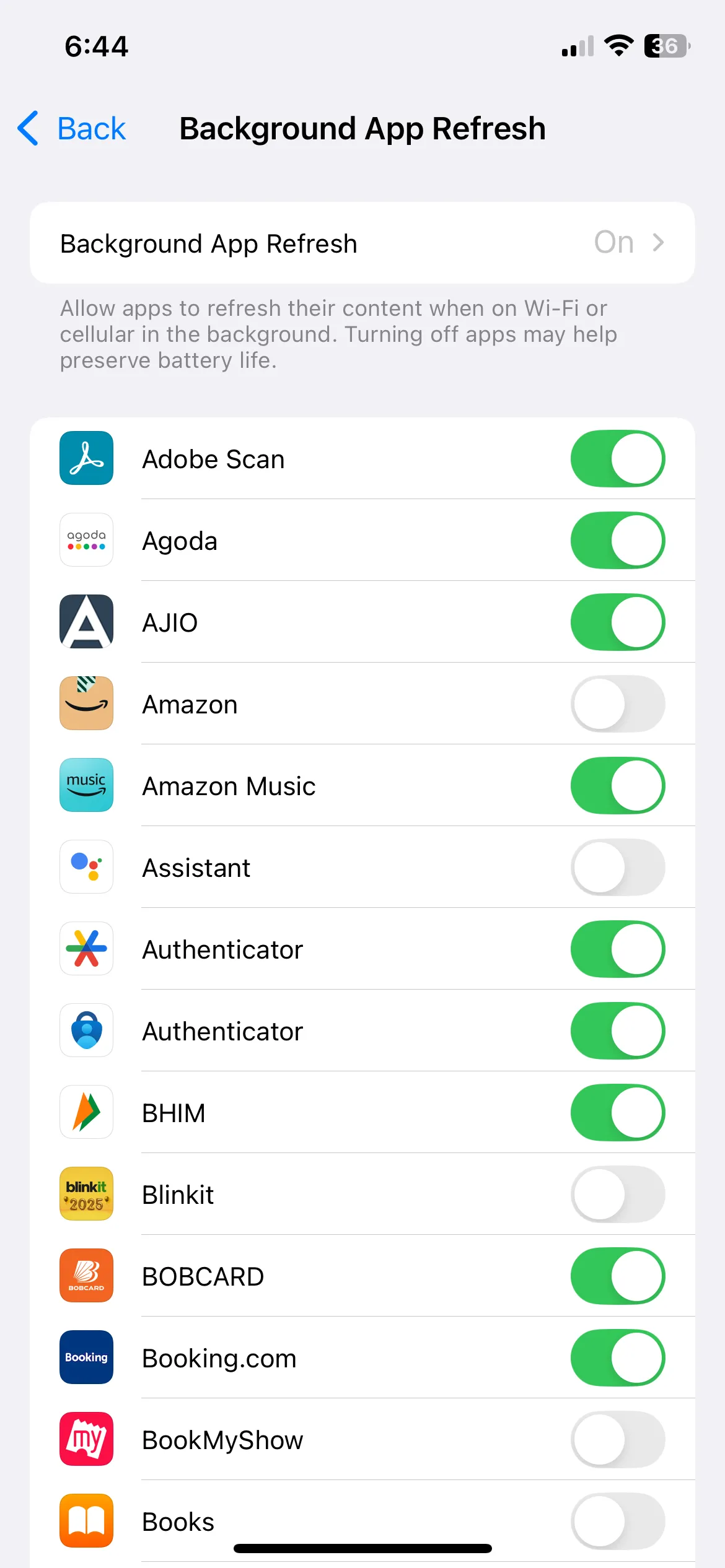 Menu Làm mới ứng dụng nền trên iPhone để tối ưu pin