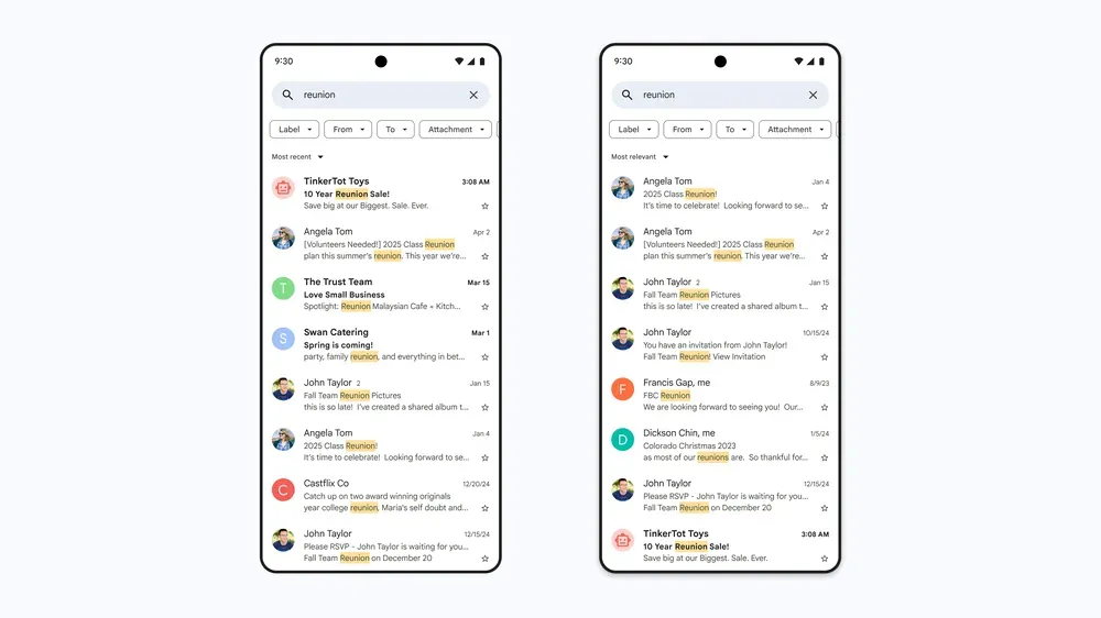 Tính năng tìm kiếm "Most relevant" và "Most recent" mới của Gmail được hỗ trợ bởi AI