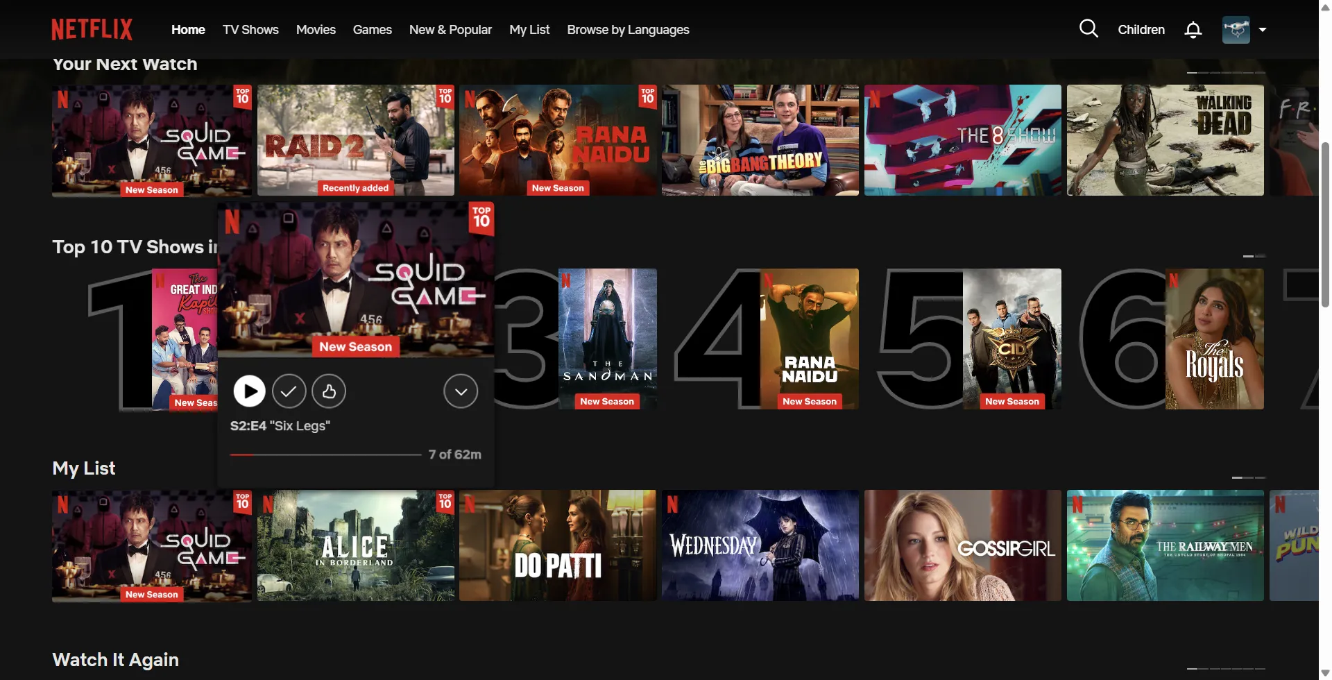 Trang chủ Netflix với các nội dung giải trí, cho thấy tiềm năng tiết kiệm chi phí bằng cách sử dụng VPN