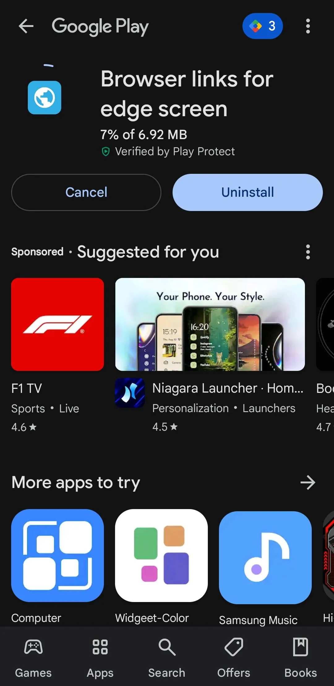 Ứng dụng 'Browser links for Edge screen' trên Google Play Store giúp thêm lối tắt website vào Edge Panel