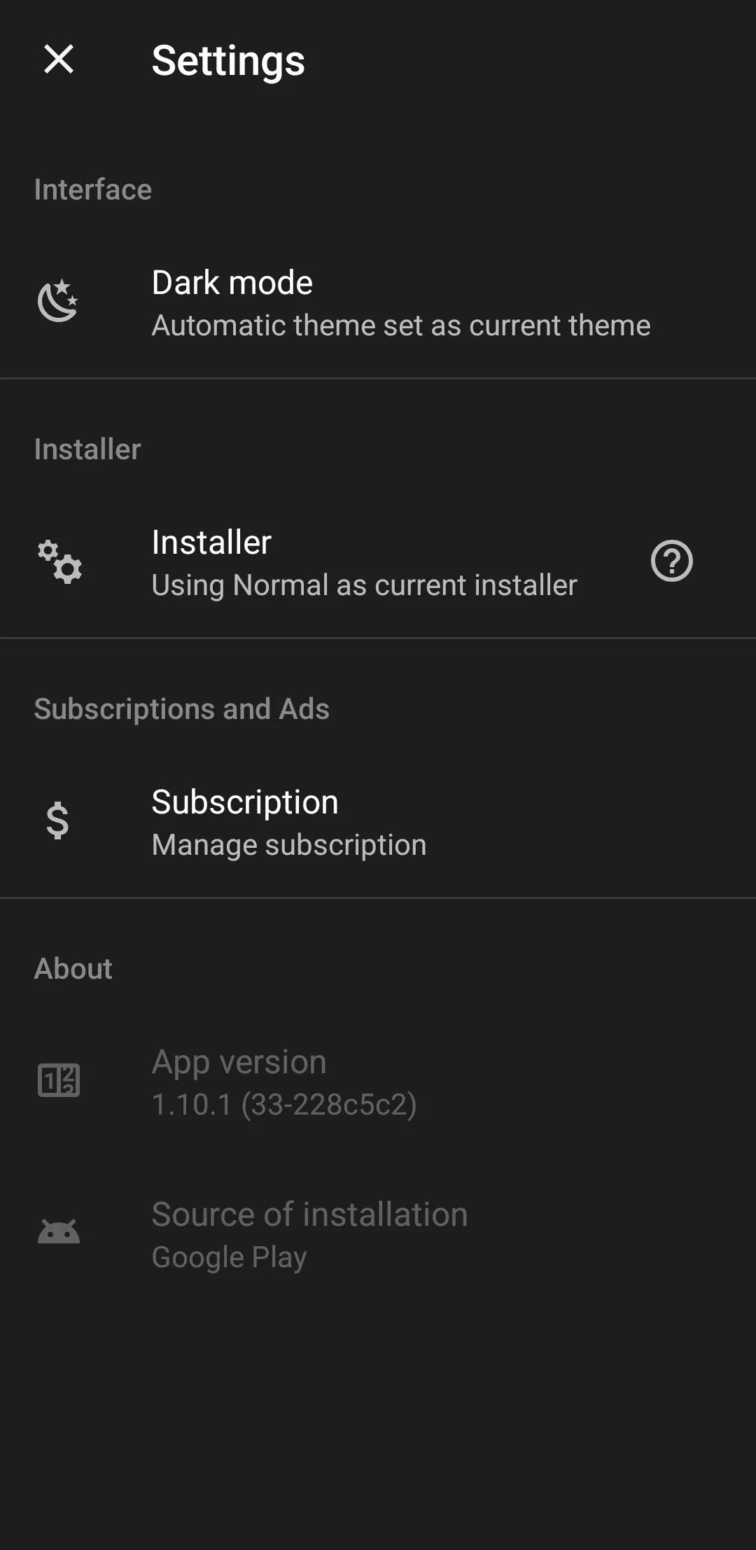 APKMirror Installer settings page on Android phone