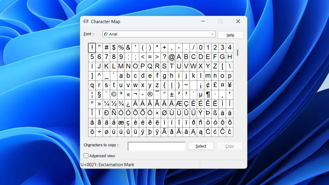 Bản đồ ký tự trên Windows 11