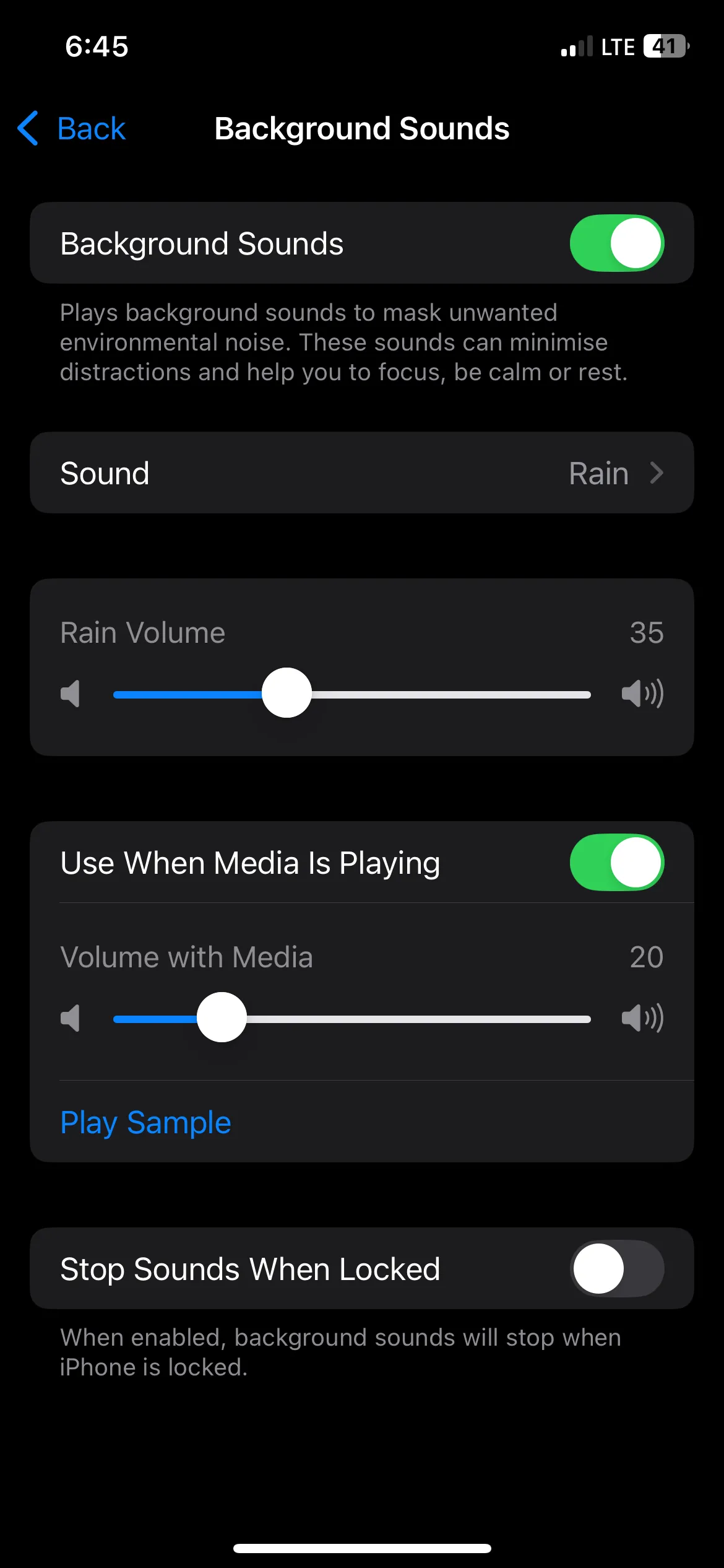 Bật tính năng Âm thanh nền trên iPhone với âm thanh mưa