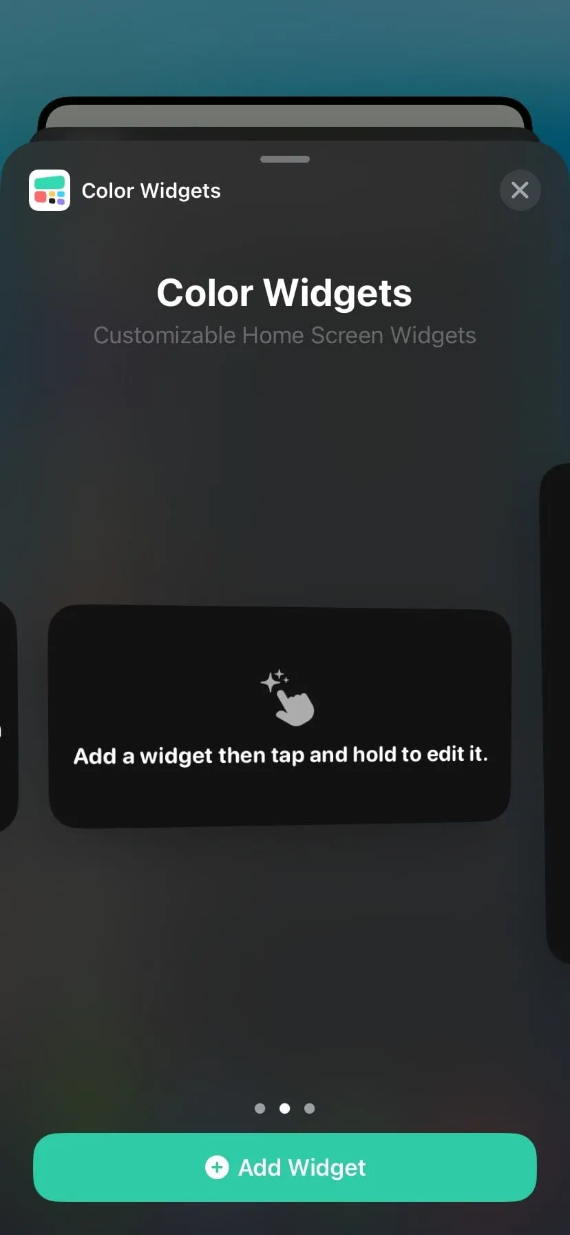 Các widget đa dạng của Color Widgets với màu sắc và kiểu dáng khác nhau trên màn hình iPhone, bao gồm đồng hồ và lịch