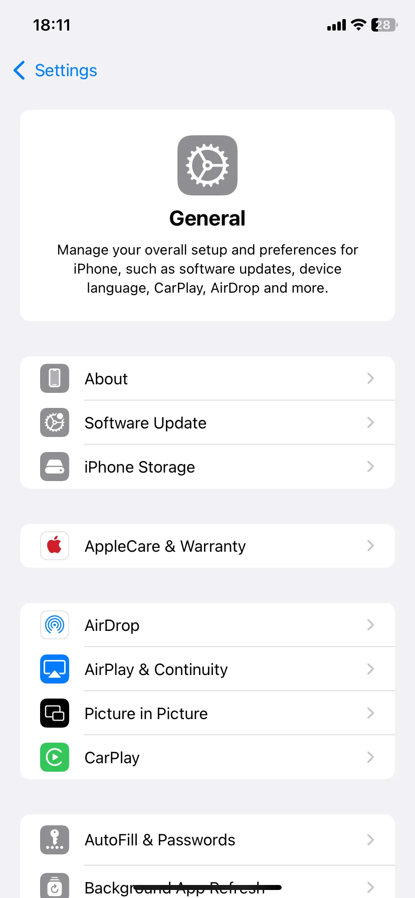 Cài đặt chung của iPhone trong ứng dụng Cài đặt