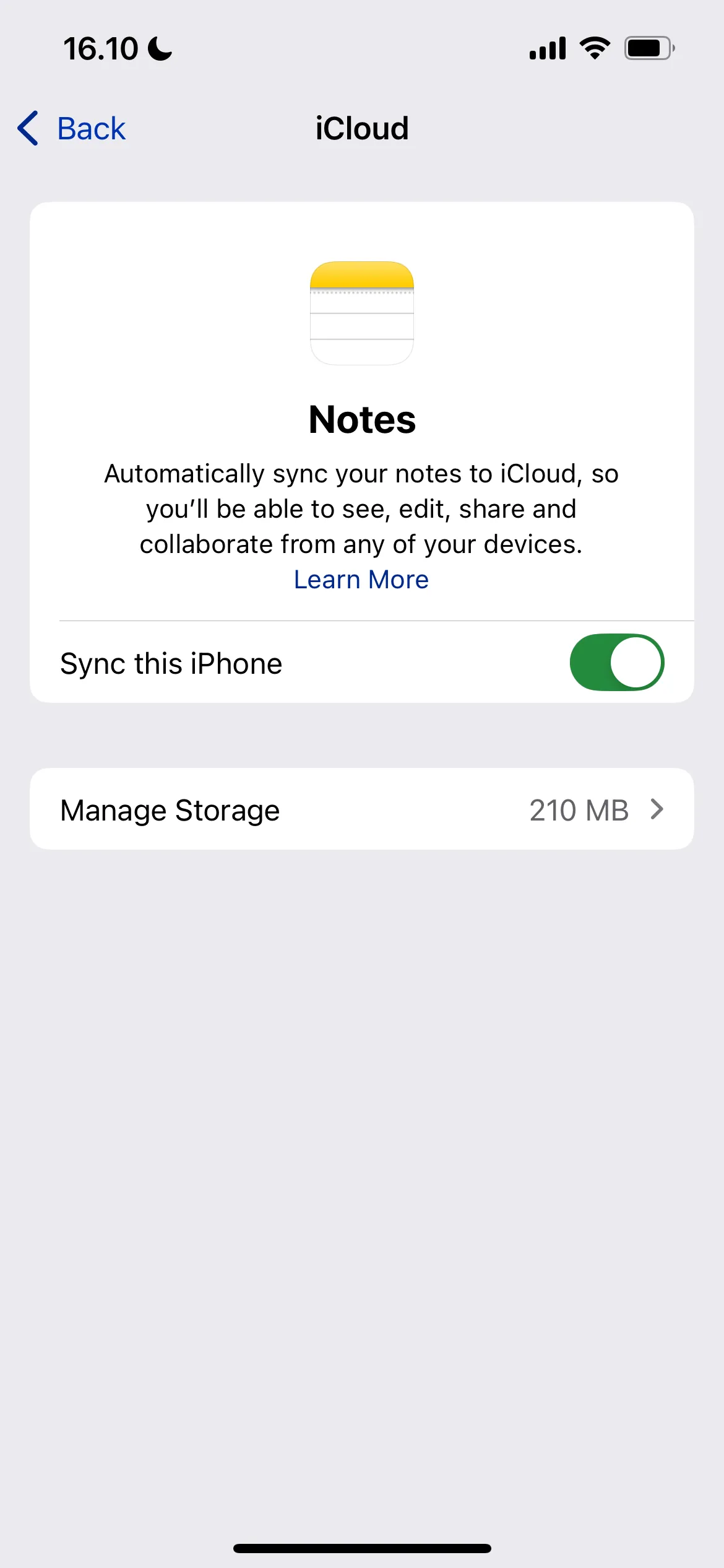 Cài đặt đồng bộ ứng dụng Ghi chú trong iCloud.