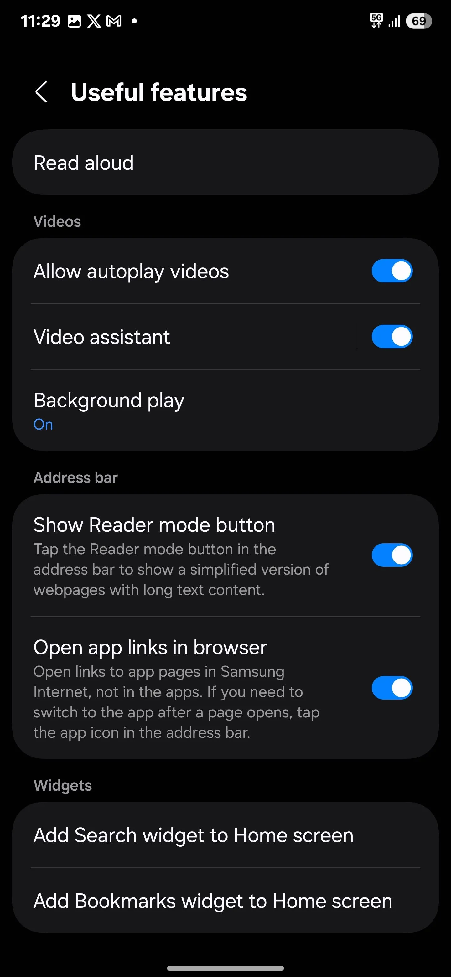 Cài đặt phát trong nền của Samsung Internet đã được bật