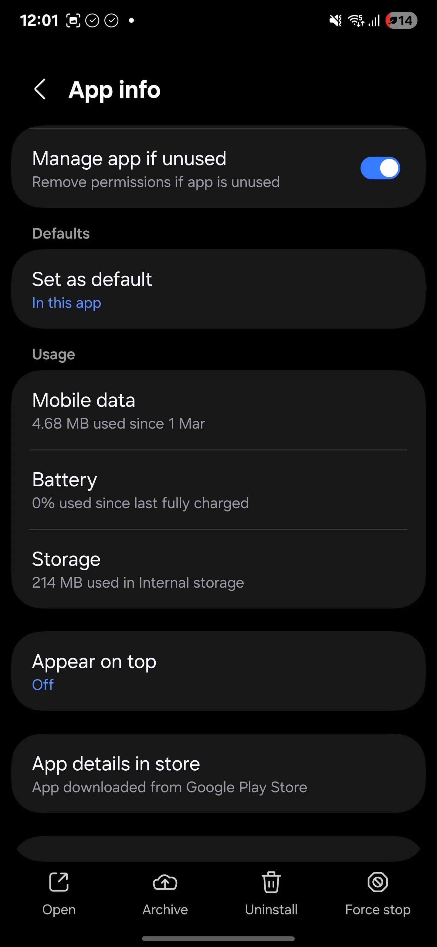 Cài đặt Pin của ứng dụng trên Android, nơi bạn có thể hạn chế hoạt động nền để tiết kiệm pin và bảo mật