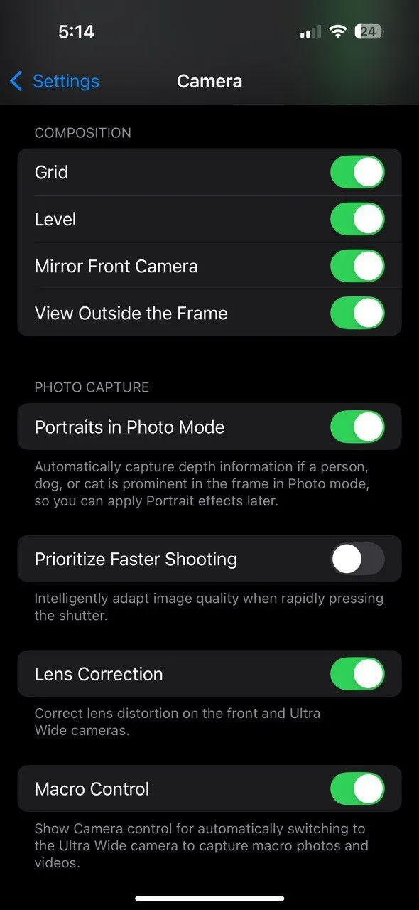 Cài đặt ứng dụng Camera iPhone với tùy chọn Ưu tiên Chụp nhanh hơn