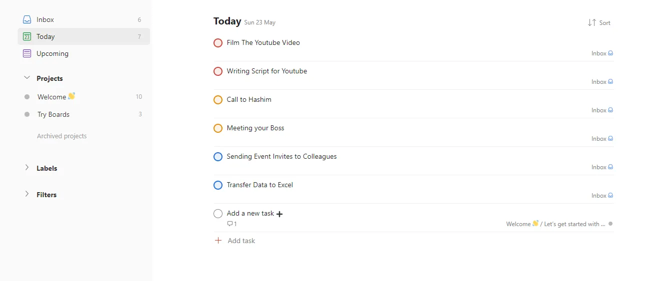 Cài đặt ưu tiên nhiệm vụ trong ứng dụng Todoist, minh họa việc sắp xếp công việc theo Ma trận Eisenhower