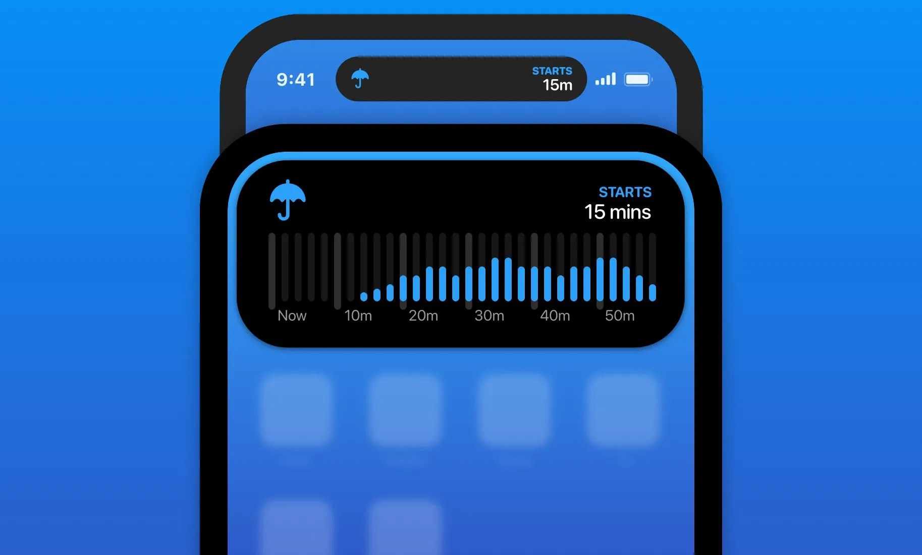 Carrot Weather hiển thị dự báo mưa trên Dynamic Island