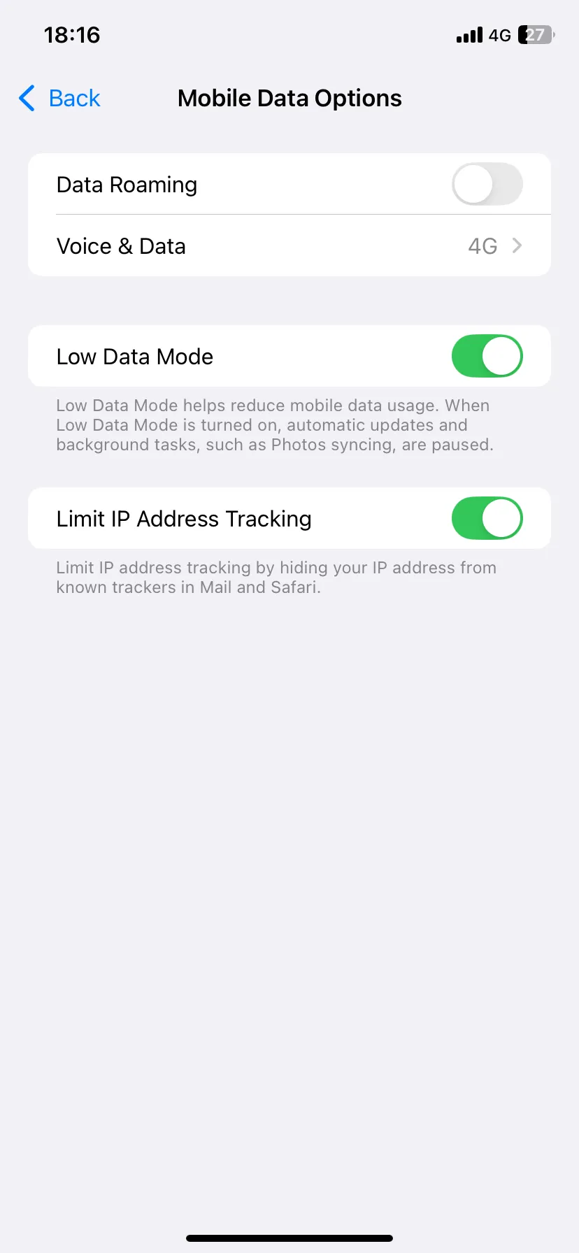 Chế độ Dữ liệu thấp đang bật trên iPhone