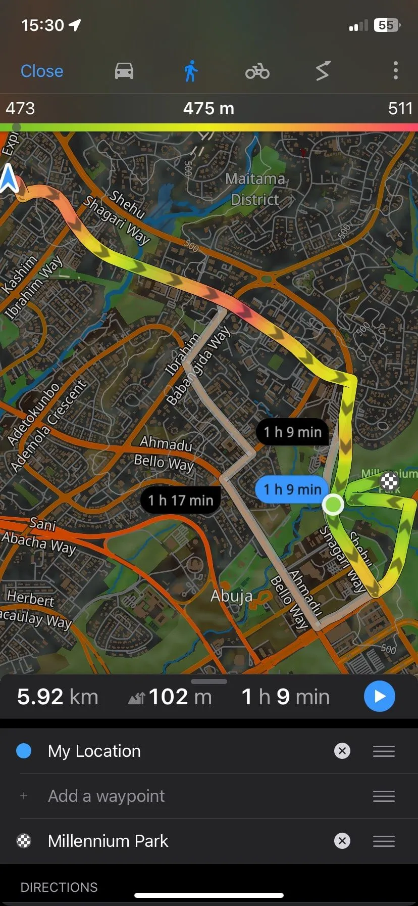 Chức năng dẫn đường đi bộ của Guru Maps hỗ trợ điều hướng ngoại tuyến hiệu quả