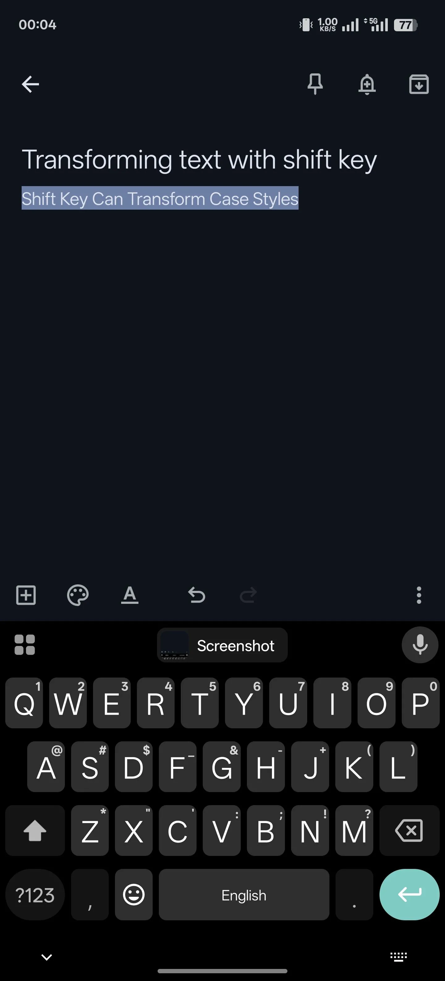 Chuyển đổi kiểu chữ (hoa, thường, viết hoa đầu câu) bằng phím Shift trong Gboard.