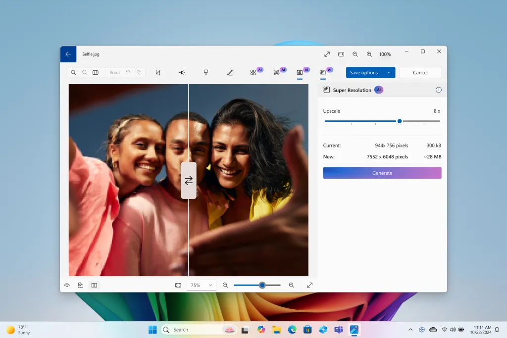 Công cụ Super Resolution trong Microsoft Photos giúp nâng cao chất lượng ảnh chụp selfie