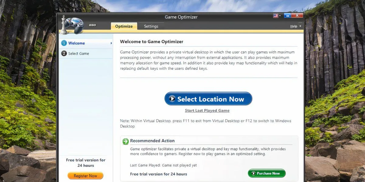Cửa sổ Game Optimizer trong ứng dụng Advanced System Optimizer trên Windows 11