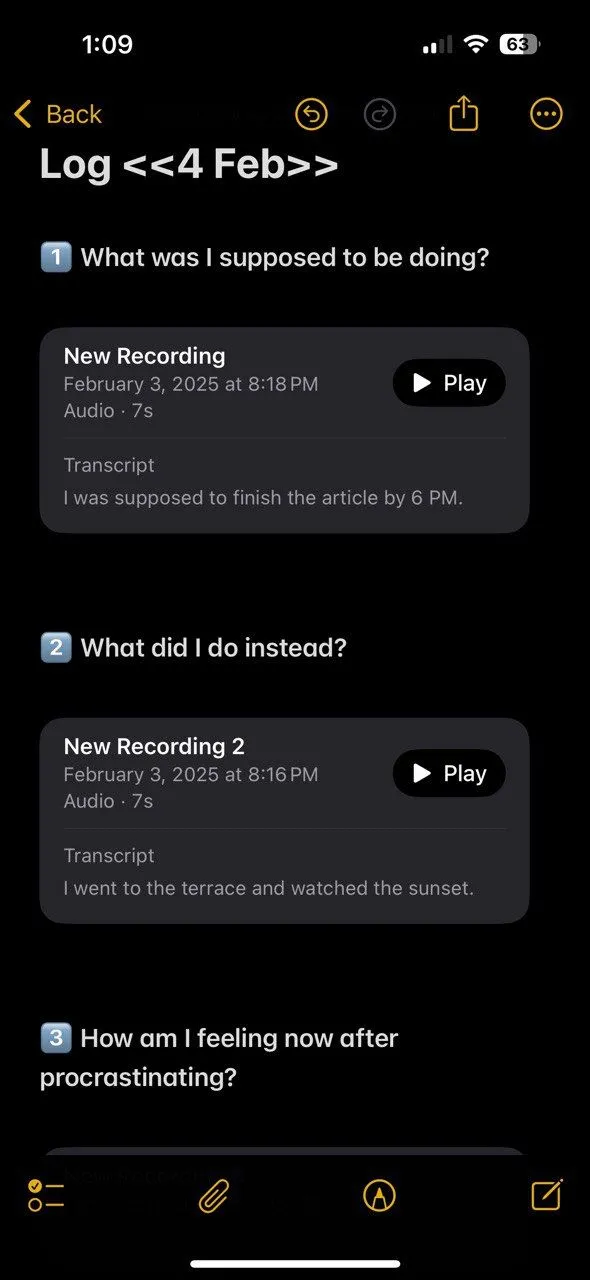 Ghi chú được chuyển ngữ tự động trong nhật ký trì hoãn trên Apple Notes