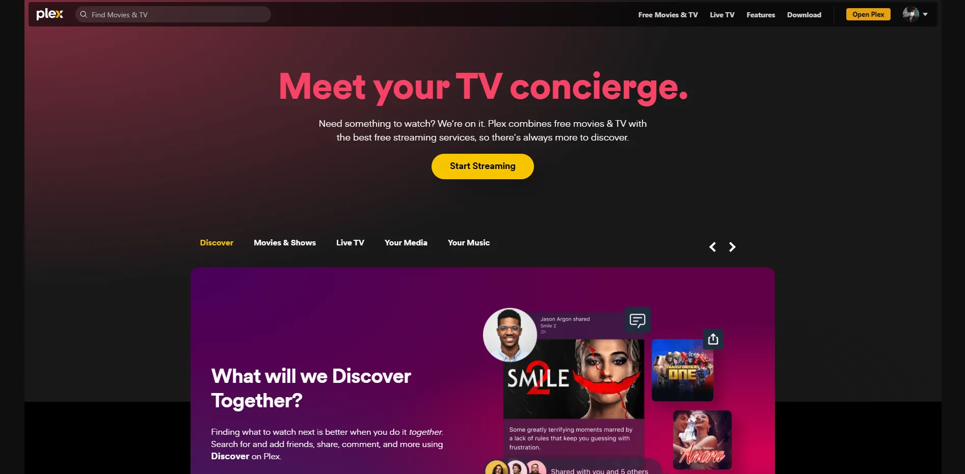Giao diện cổng thông tin chính thức của Plex, giúp người dùng quản lý thư viện media cá nhân
