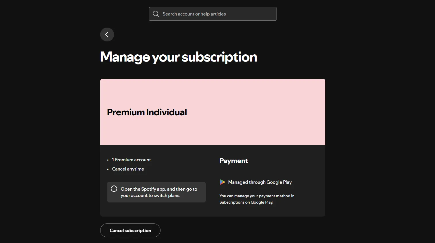 Giao diện đăng ký gói Spotify Premium cá nhân