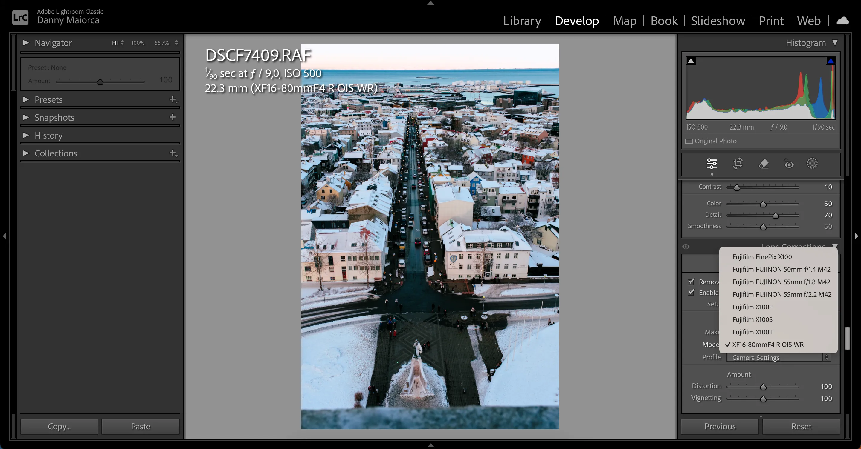 Giao diện điều chỉnh hồ sơ ống kính (Lens Profile) trong Adobe Lightroom