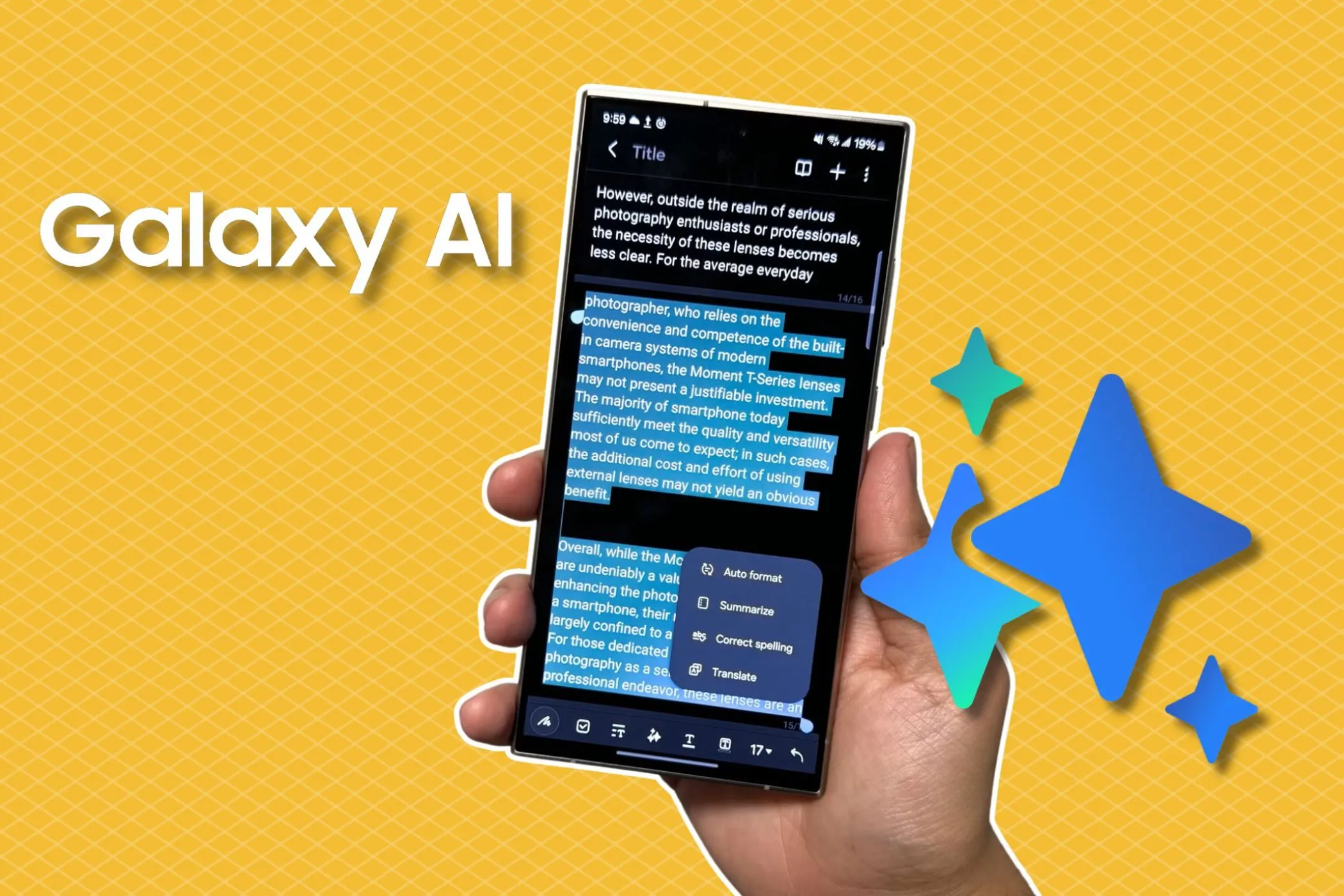 Giao diện Galaxy AI trên Samsung Galaxy S24 Ultra, minh họa các tính năng AI mới cho dòng S25