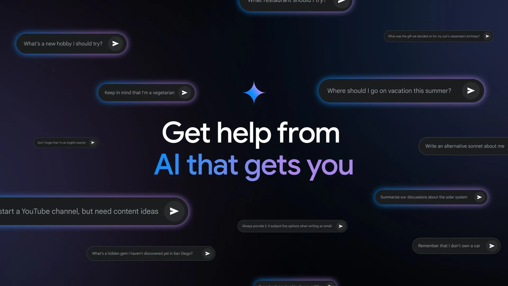 Giao diện Google Gemini hiển thị tùy chọn cá nhân hóa, thể hiện khả năng hiểu và phản hồi linh hoạt.