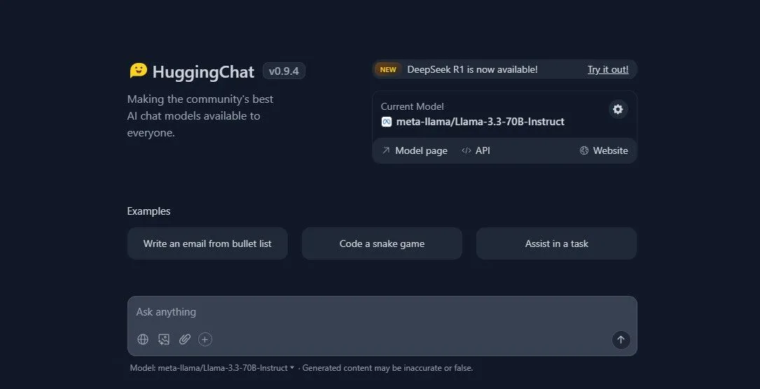 Giao diện HuggingChat trên HuggingFace