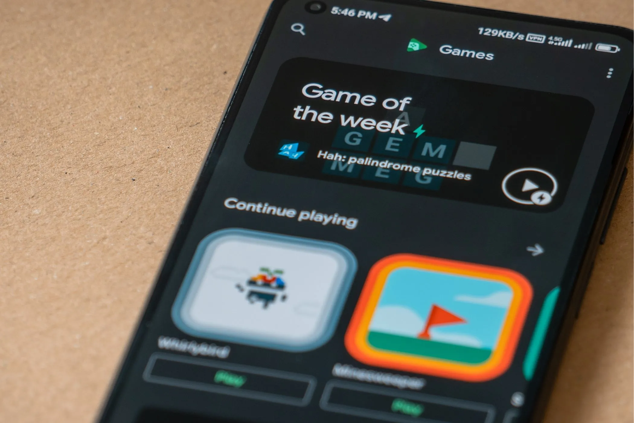 Giao diện mục trò chơi nổi bật trên Google Play Games, thể hiện sự đa dạng của cửa hàng ứng dụng Google Play