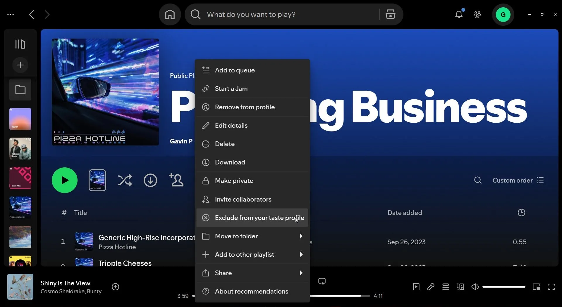 Giao diện Spotify hiển thị nút 'Loại trừ khỏi hồ sơ sở thích của bạn'