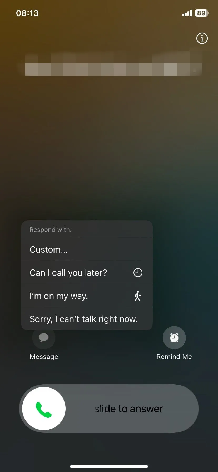 Giao diện tin nhắn trả lời nhanh trên iPhone hiển thị các tùy chọn tin nhắn mẫu, hỗ trợ sàng lọc cuộc gọi không mong muốn