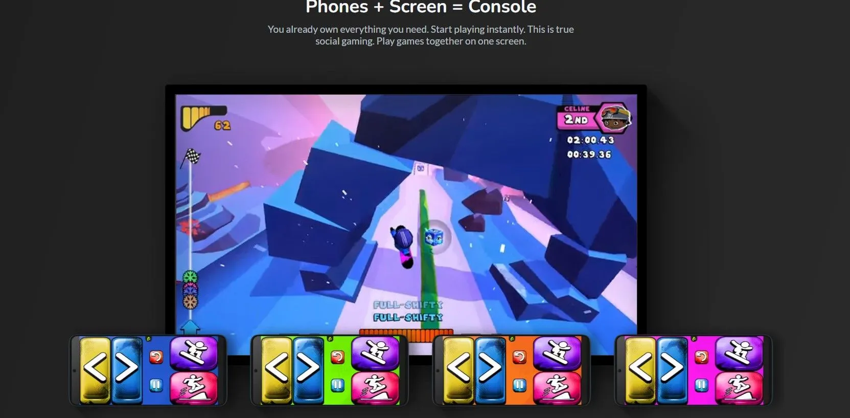 Giao diện trang chủ của AirConsole hiển thị nhiều tựa game và hướng dẫn sử dụng điện thoại làm tay cầm