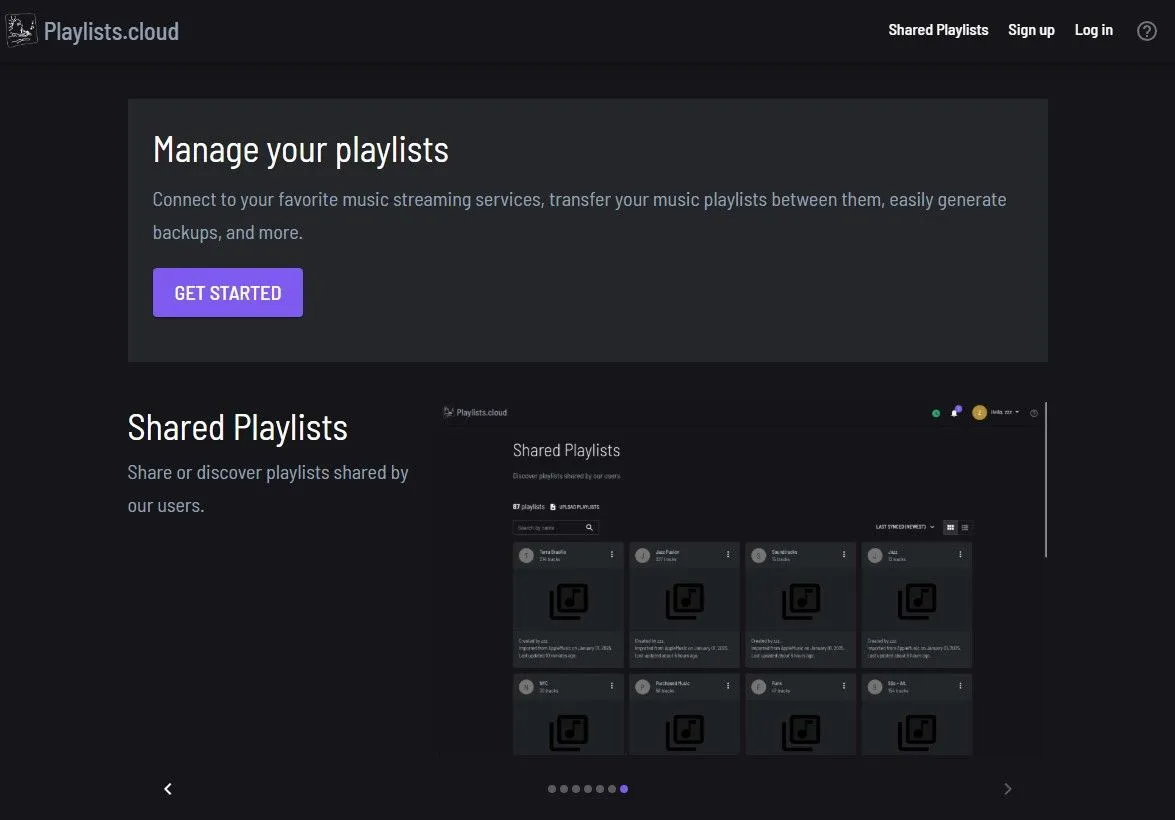 Giao diện trang chủ Playlists.cloud