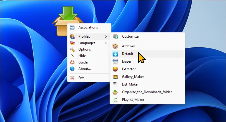 Giao diện tùy chỉnh các quy tắc tự động sắp xếp file của tiện ích DropIt trên Windows 11