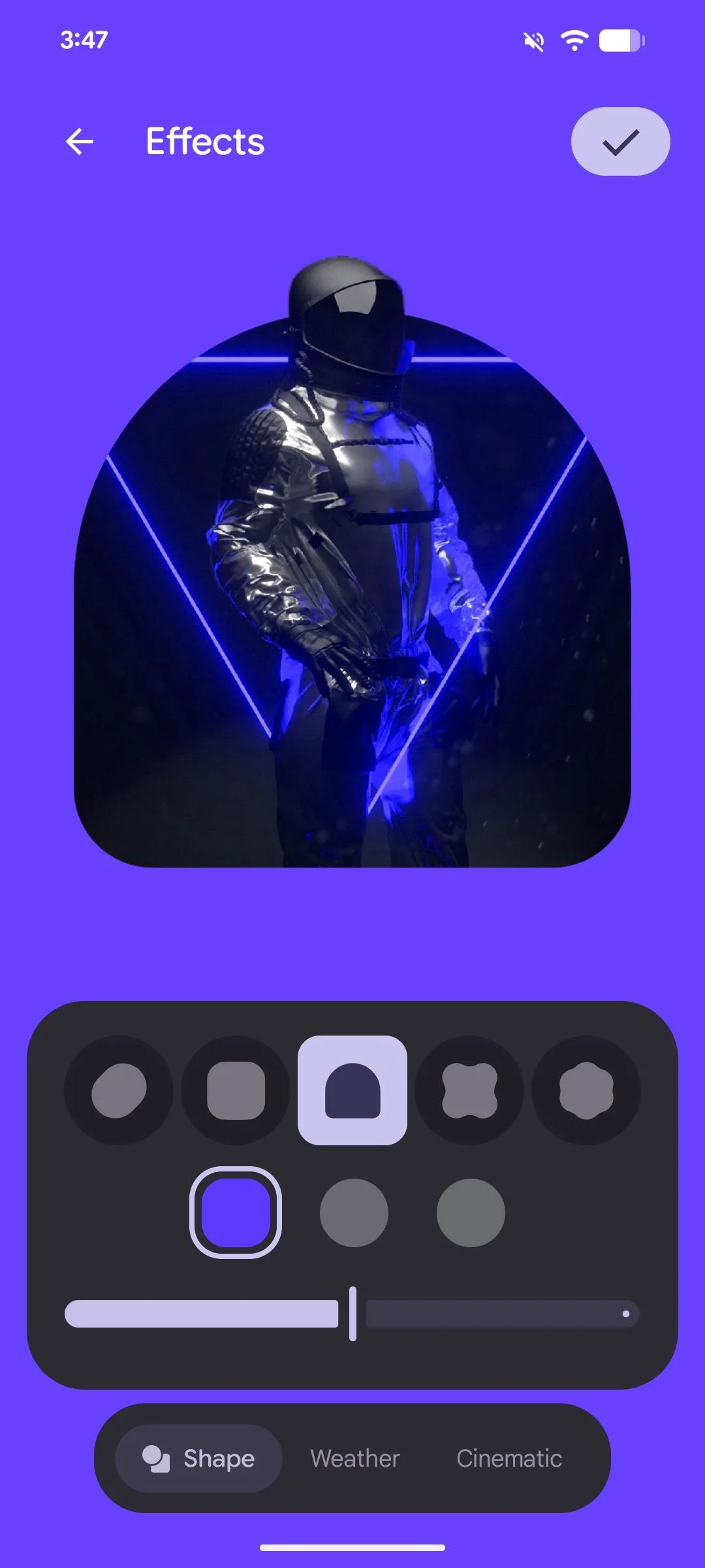 Giao diện tùy chỉnh hiệu ứng hình khối (Shape Effect) trên Android 16 với lựa chọn hình chữ nhật bo tròn