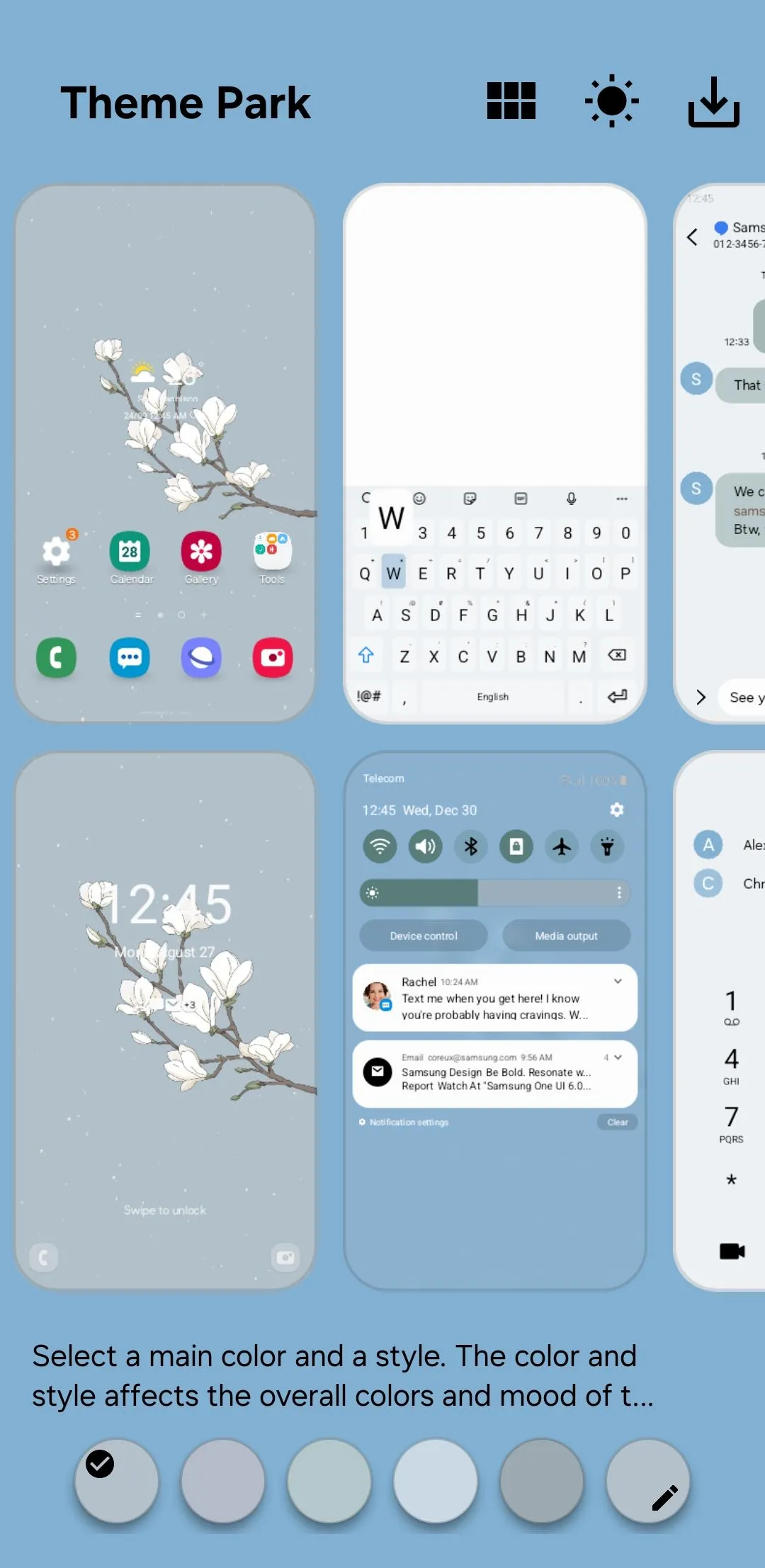 Giao diện ứng dụng Theme Park trên điện thoại Samsung Galaxy để tùy chỉnh chủ đề