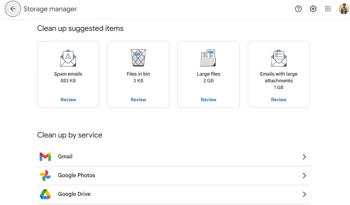 Gợi ý dọn dẹp từ Trình quản lý bộ nhớ Google Drive